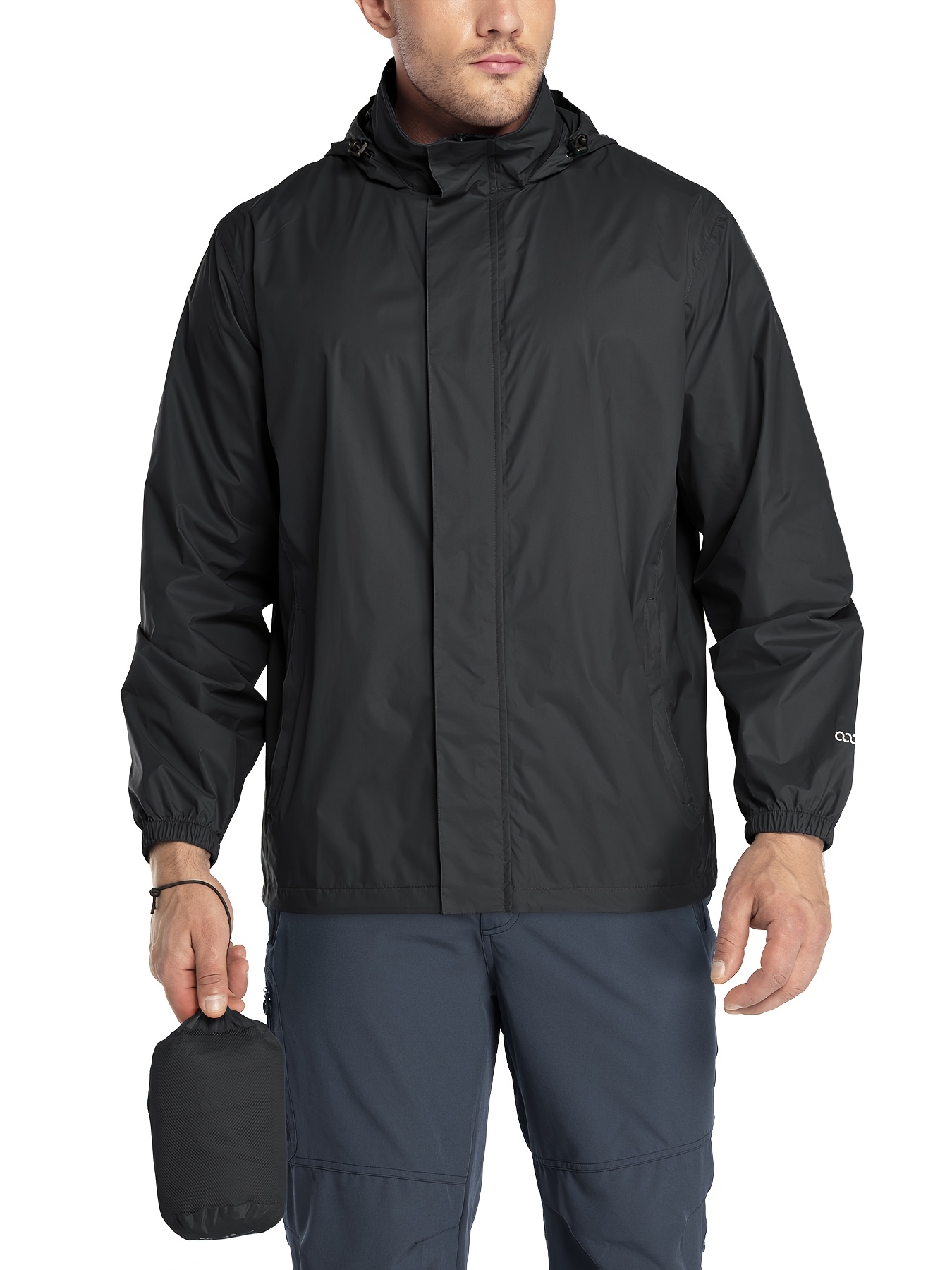 33 000ft mens lightweight windproof hooded jacket breathable compact storage with hidden hood ideal for hiking camping   fit drawstring hood solid   outdoor gear   durable construction  