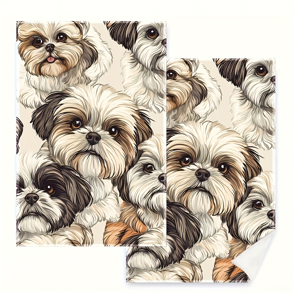 TEMU 2pcs Shih Tzu Dog Print Towels Suitable For, Kitchen, Gym & Travel - Soft Absorbent Microfiber With Shih Tzu Pattern, Machine Washable Suitable