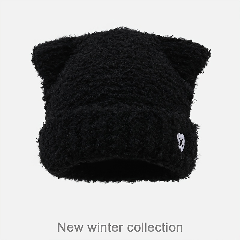 TEMU 1pc Black Cat Ear Hat Women's Winter Warm Style 3d Ear Design + Soft Cute Texture Daily Outing/commute All-match Ear Protection Comfortable
