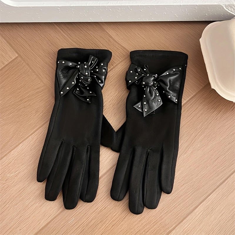 Bow Decor Thermal Gloves, Soft Warm Winter Gloves for Commuting