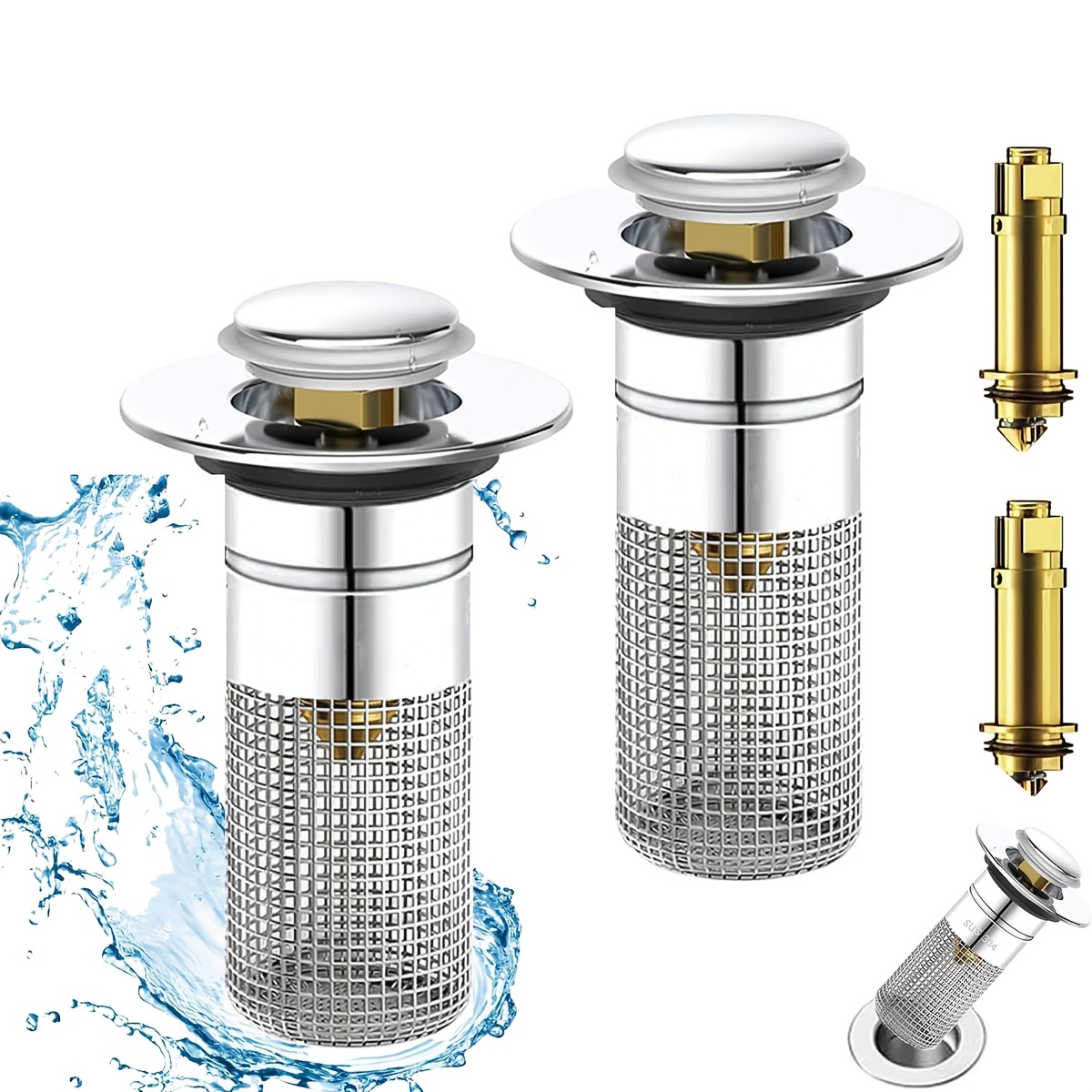 

Stainless Steel Pop-up Sink Drain Stopper Set, Leak-proof Press Down Plunger For Bathroom Sink, No Electricity Needed