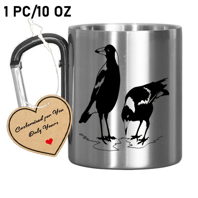 TEMU 1pc Magpie, Coffee Mug For Restaurant And Business Reusable Stainless Steel Cup, Hand Wash , Home, Office, Or Holiday Gifts (christmas,