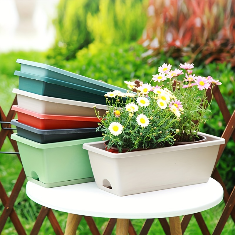 

lightweight" 5-pack Rectangular Plastic Planters With Drainage Holes - Versatile Indoor/outdoor Garden Pots For Flowers & Vegetables, Perfect For Home Balcony Gardening