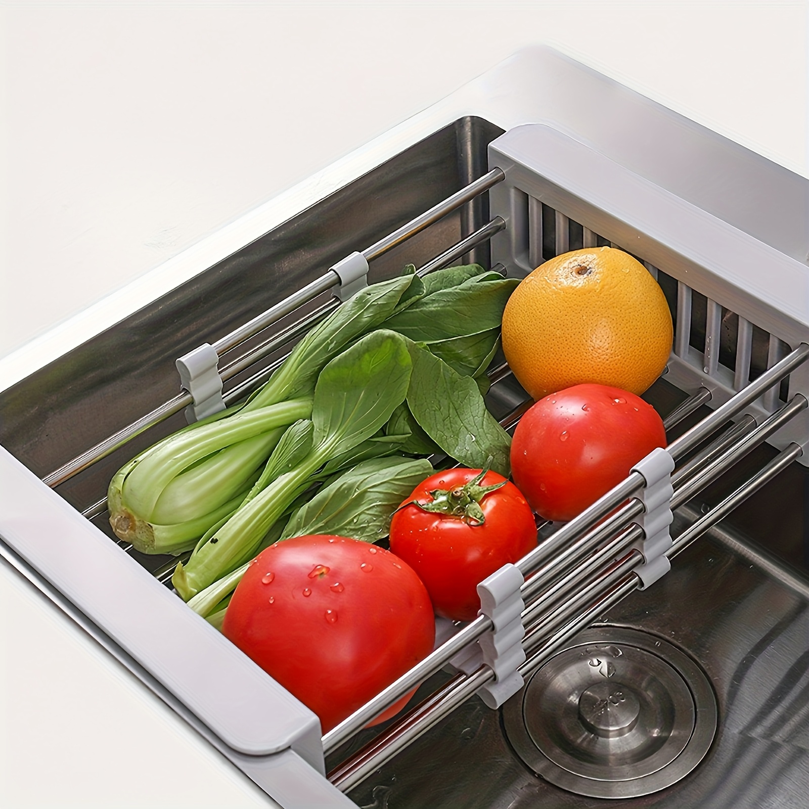 TEMU Stainless Steel Retractable Drainage Basket, Kitchen Sink, Fruit And Vegetable Basket, Vegetable Rack, Household