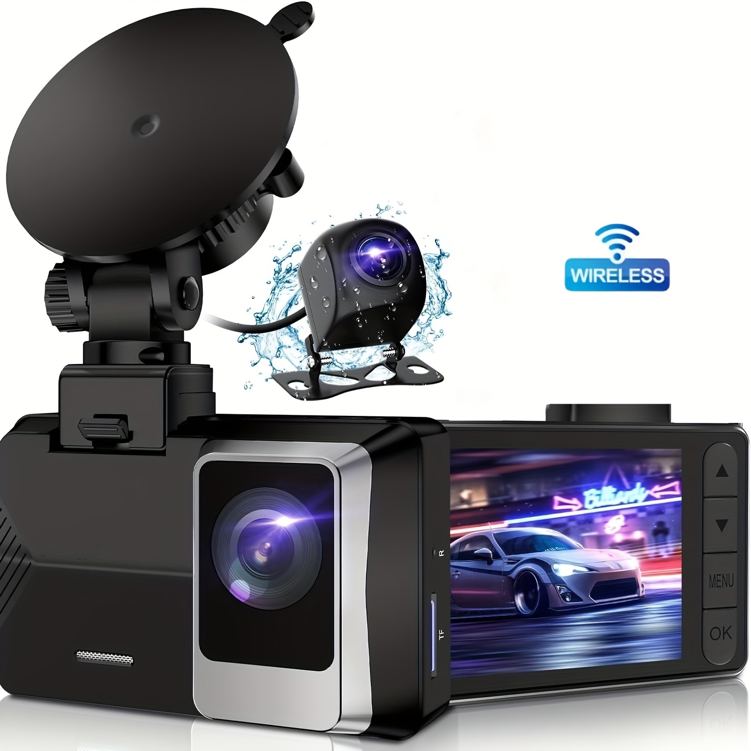 TEMU Cam And Rear 2k+1440p+720p Fhd Car , 2.0inch For , , 170°, , 24h