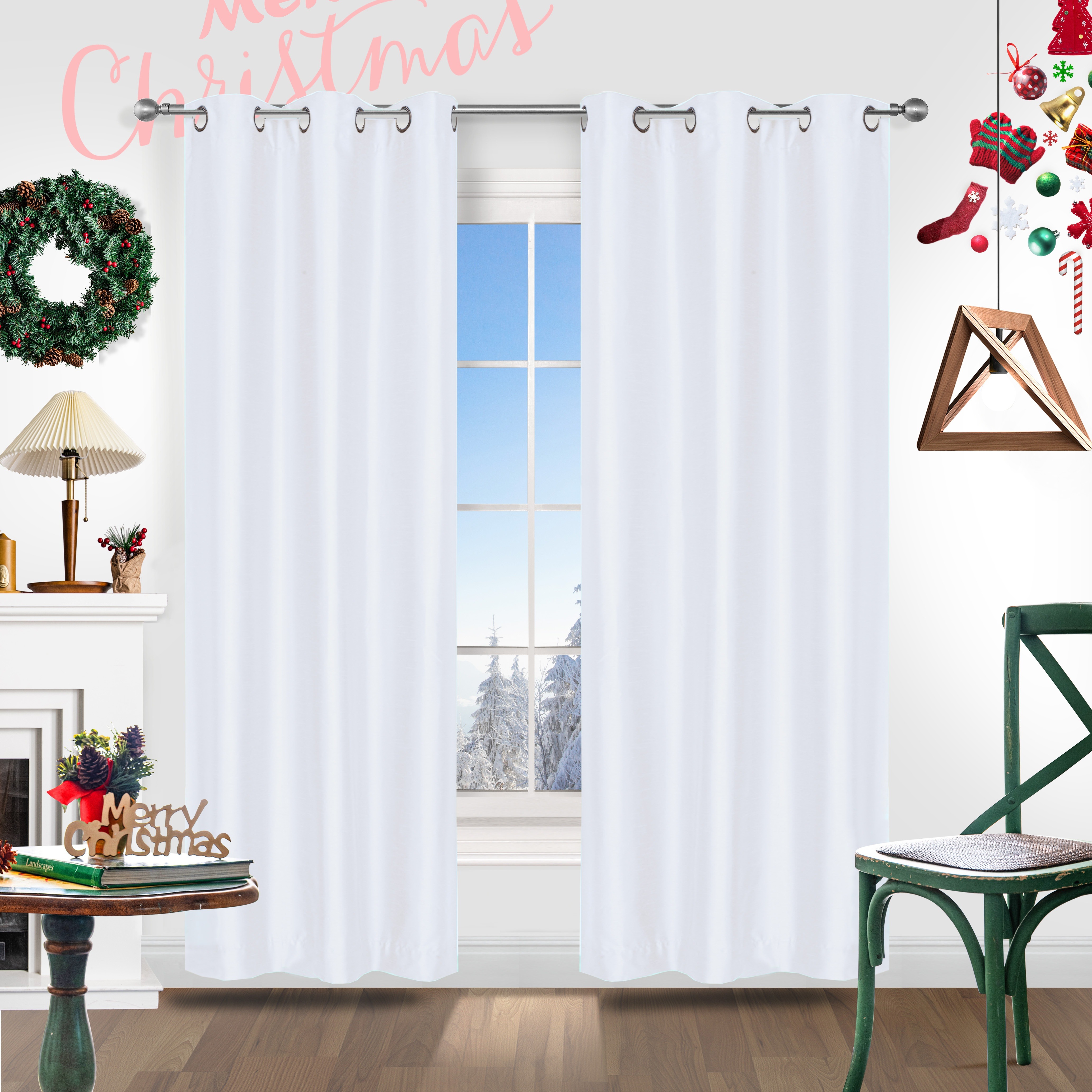 2pcs christmas curtains   silk grommet top curtains room decoration light filtering curtains   living room bedroom office kitchen and study home decor details 2