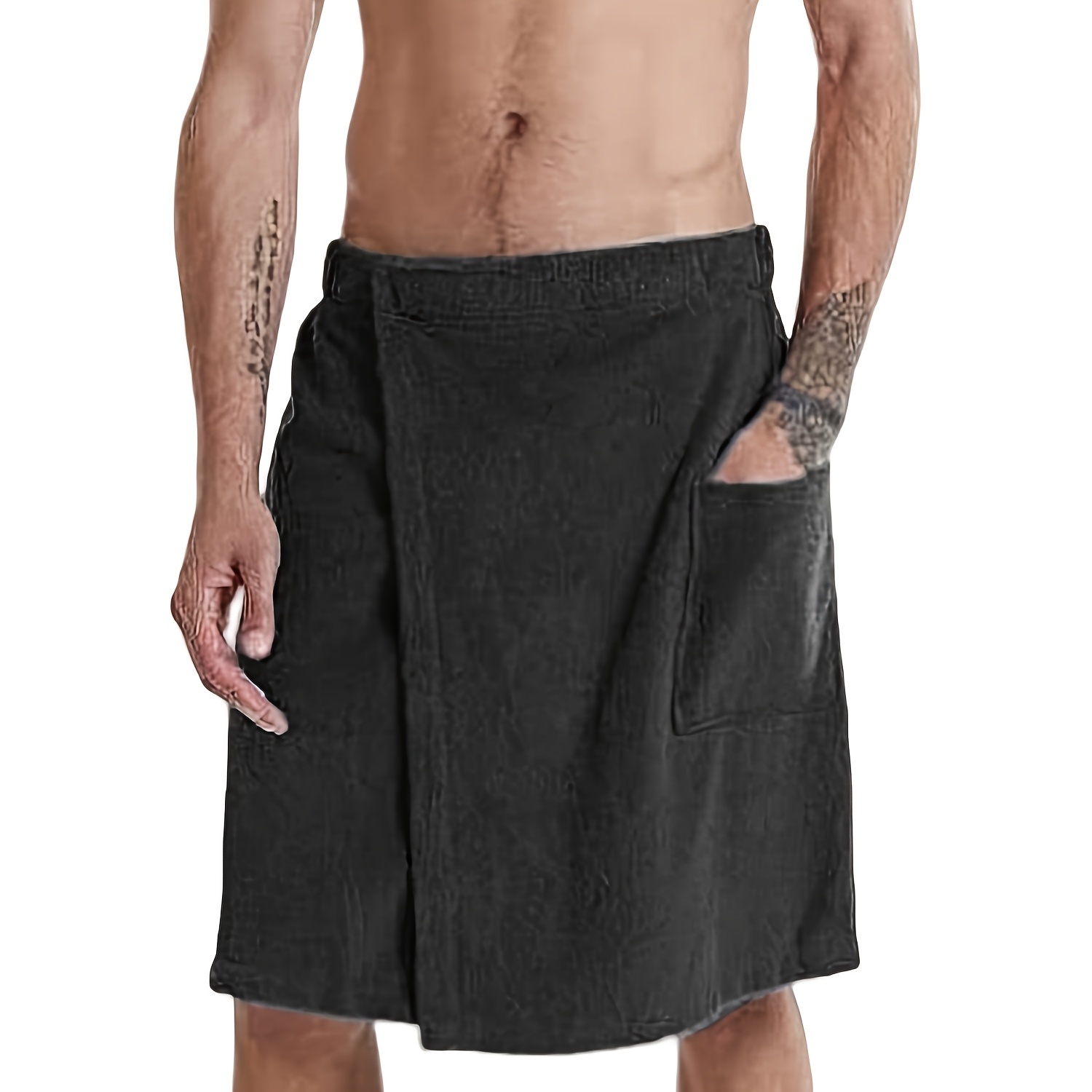 Image of Men's Adjustable Towel With Pocket Wearable Towel Skirt For Gym Shower Sauna Spa And Beach