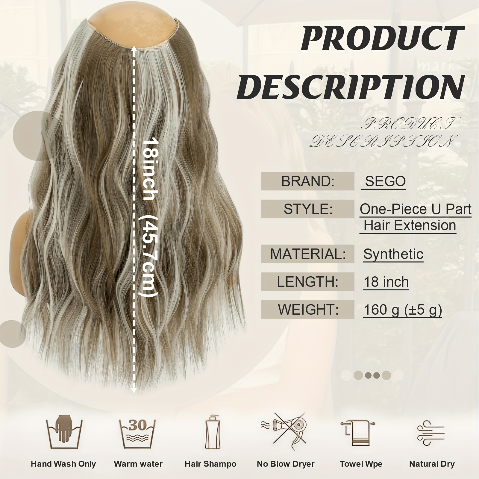 clip in hair extensions long wavy 18in v shaped hair extension   brown blonde highlight hair extensions with 5 clips for women daily use details 0