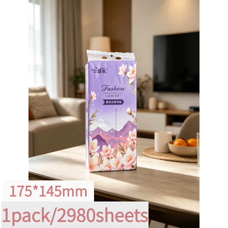 TEMU (1 Pack Of 2980 Sheets) Large-capacity Thick-printed Facial Tissue, Durable, Suitable For Kitchen, Bathroom, Home, Travel, Office, Dormitory And