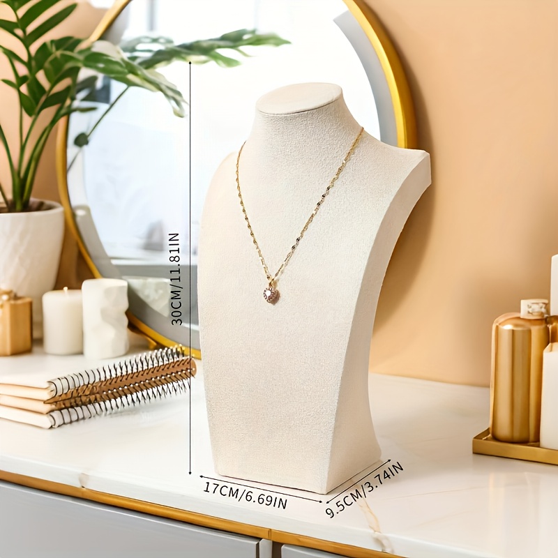 Beige Velvet Mannequin Jewelry Stand For Necklaces And Additions - Pearl Necklace Display Rack - Jewelry Showcase Prop