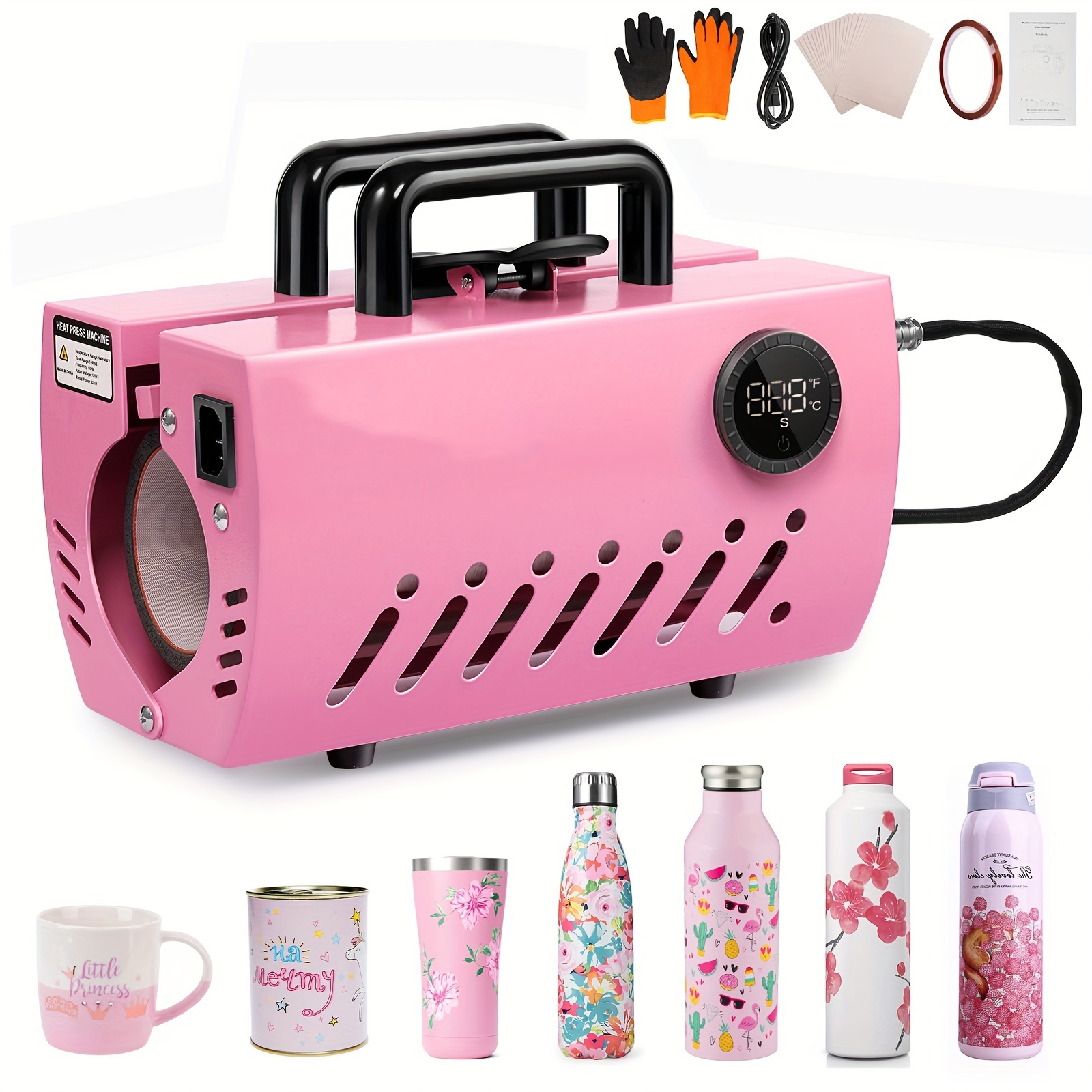 

Tumbler Heat Press Machine 30 Oz, Pink Portable Mug Press For 11-30 Oz Straight Tumbler, Cup Press With Circle Control Knob, Tape, Gloves, Paper