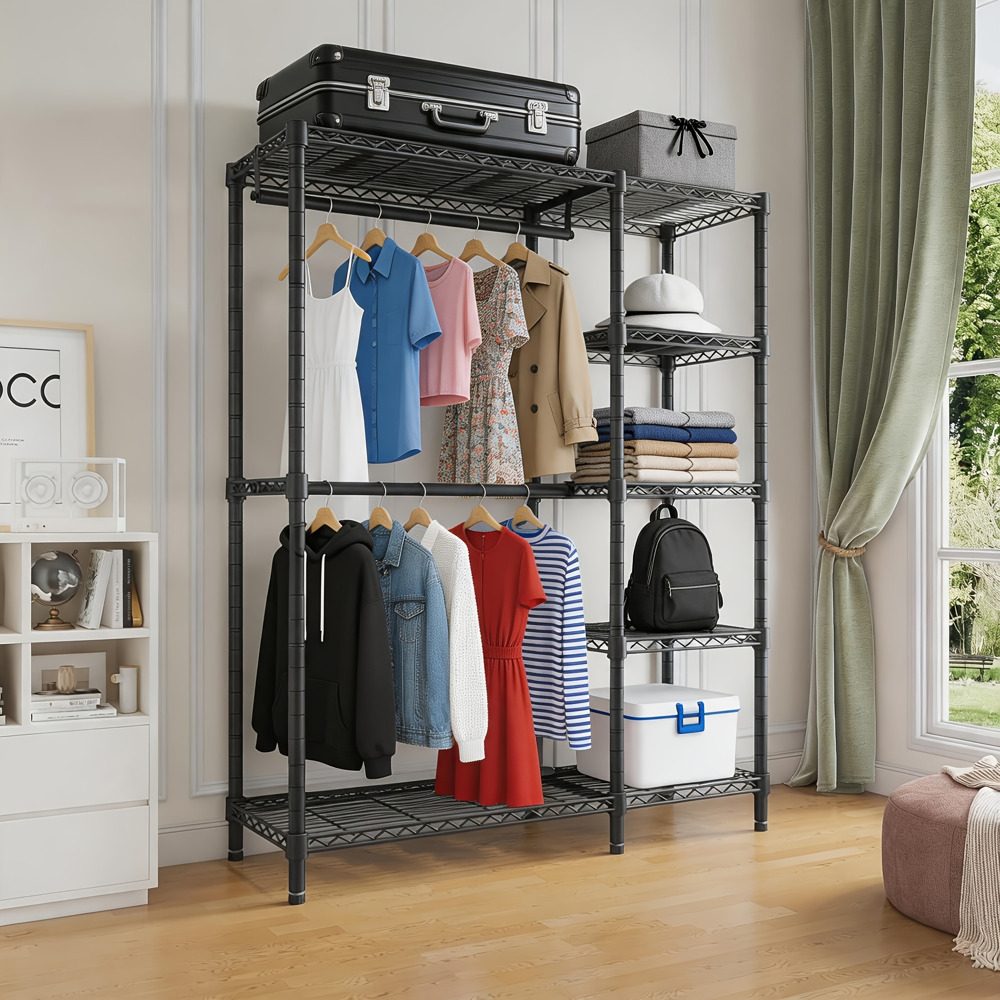 TEMU Portant à vêtements autoportant robuste avec 5 étagères et à vêtements à hauteur réglable - Armoire à cadre en pour chambre, couloir, salon,