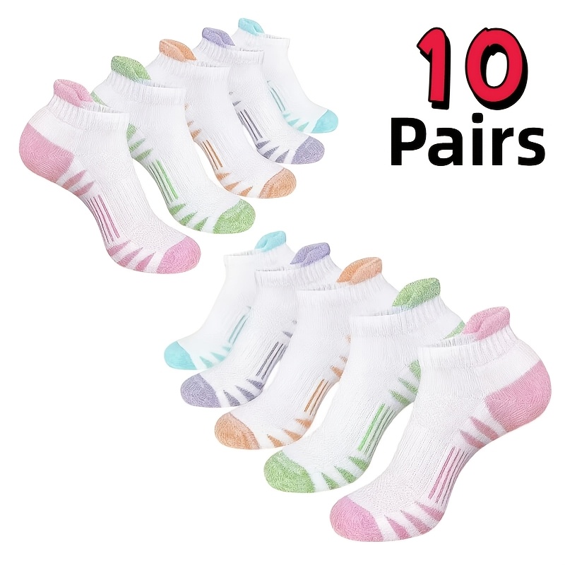 TEMU 10-pair Pack Men' & Women' Breathable Mesh Ankle Socks - Striped Athletic Running Socks Suitable For Gym, Training, Casual Wear,