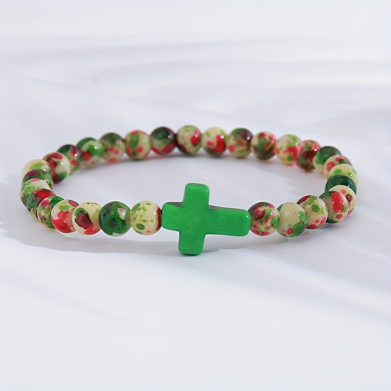 Boho Style 6mm Turquoise Cross Bracelet for Men & Women