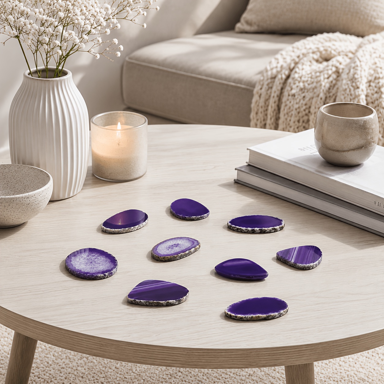 Small No Hole Purple Agate Slices, Polished Crystal Geode Slabs