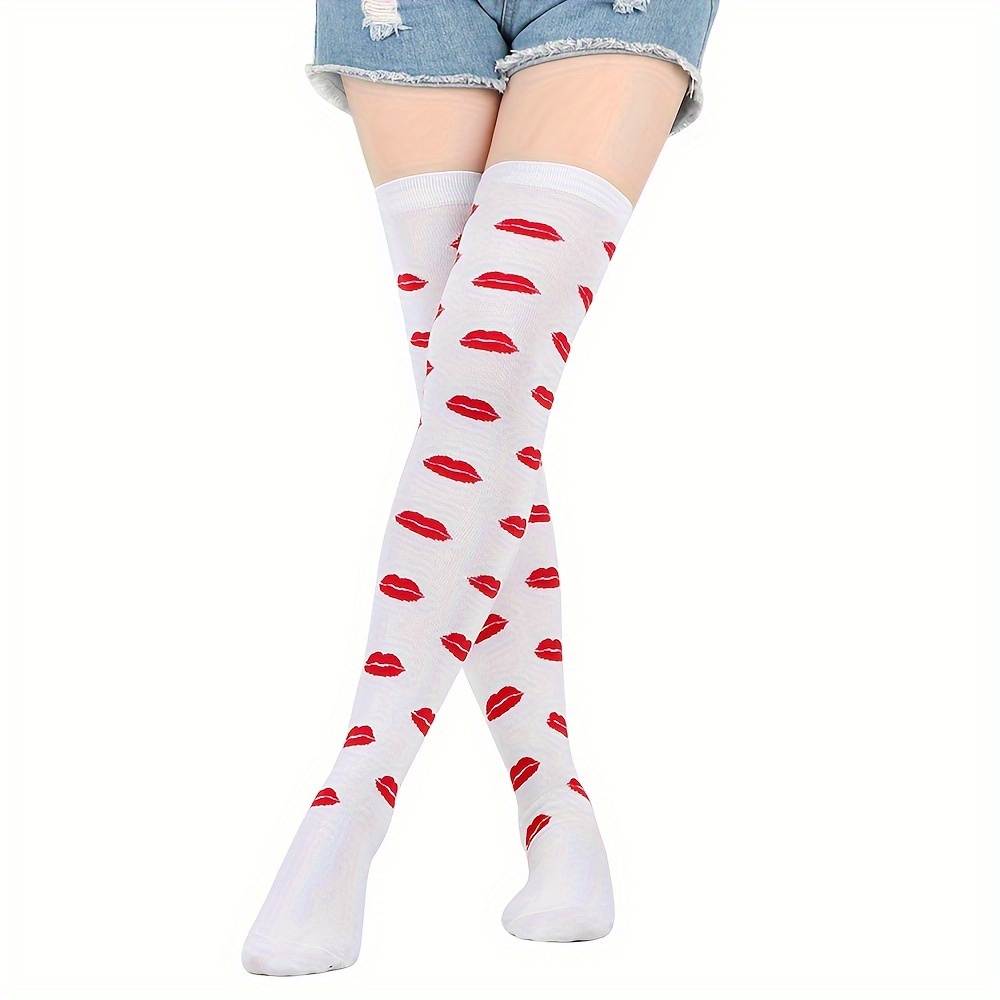 1/5 Pares Calcetines Rojos Estampado Labios Corazones - Temu