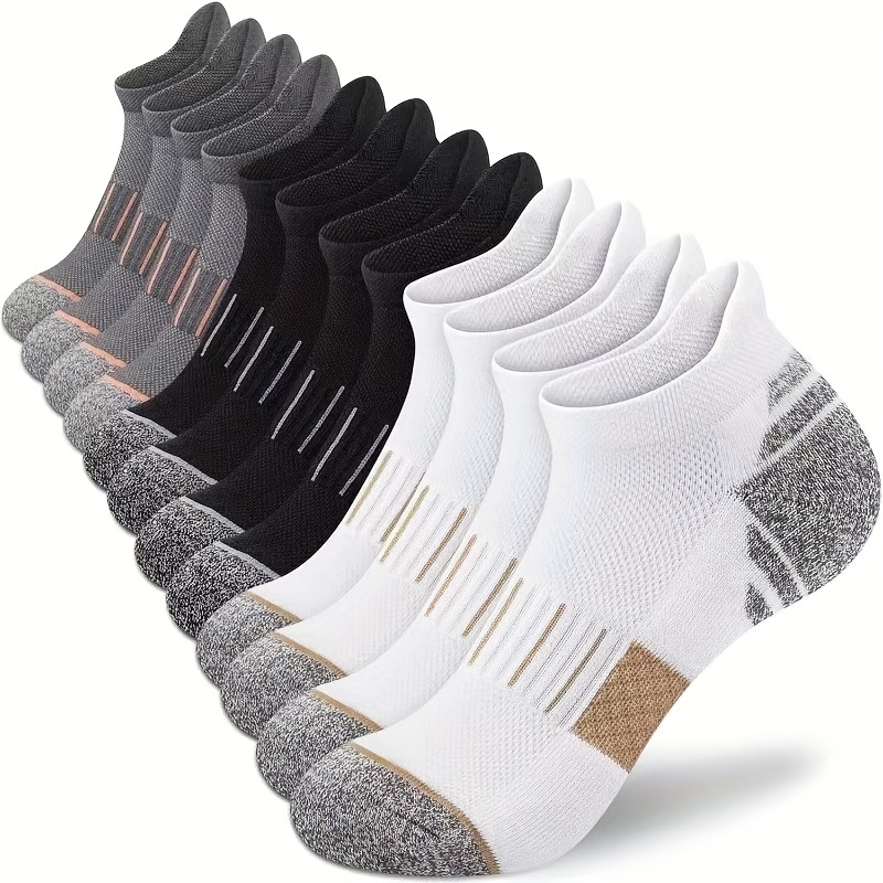 TEMU 6 Pairs Tricolor Color-block Athletic Short Socks, Mesh Breathable Sweat-absorbing Running Socks, Unisex Fitness Low-cut Short Tube Socks