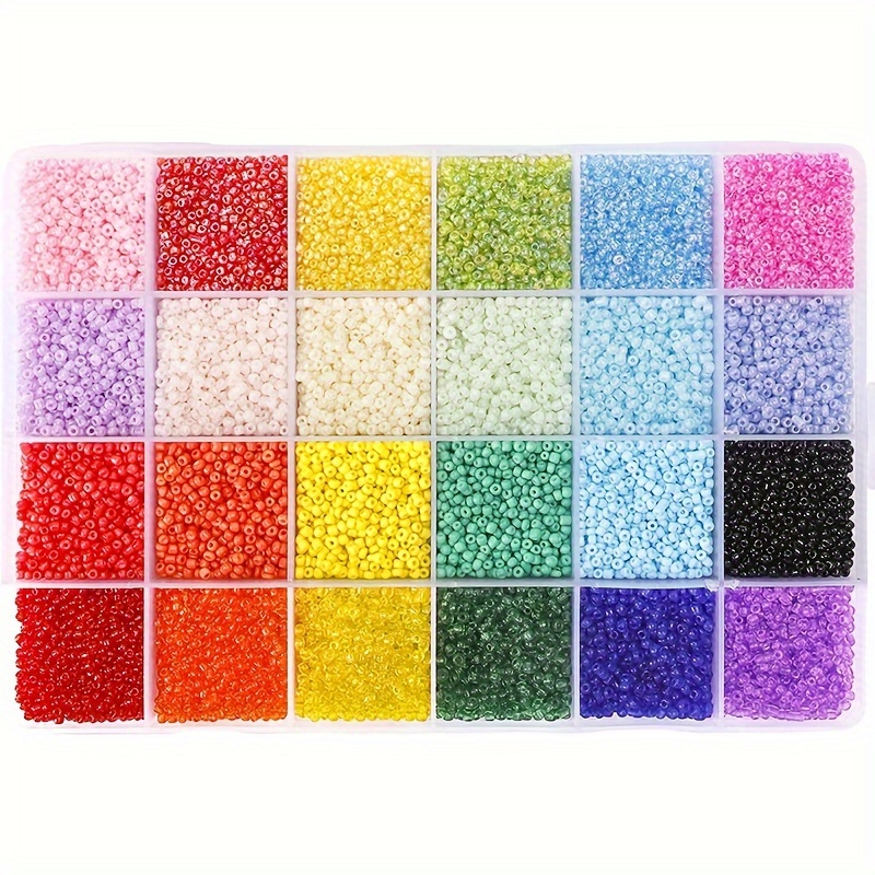 

26400pcs 2mm 24 Colors Glass Seed Small Beads Kit For Jewelry Making Diy Bracelet Necklace Earrings Beaded Accessories With 24 Girds Plastic Storage Box