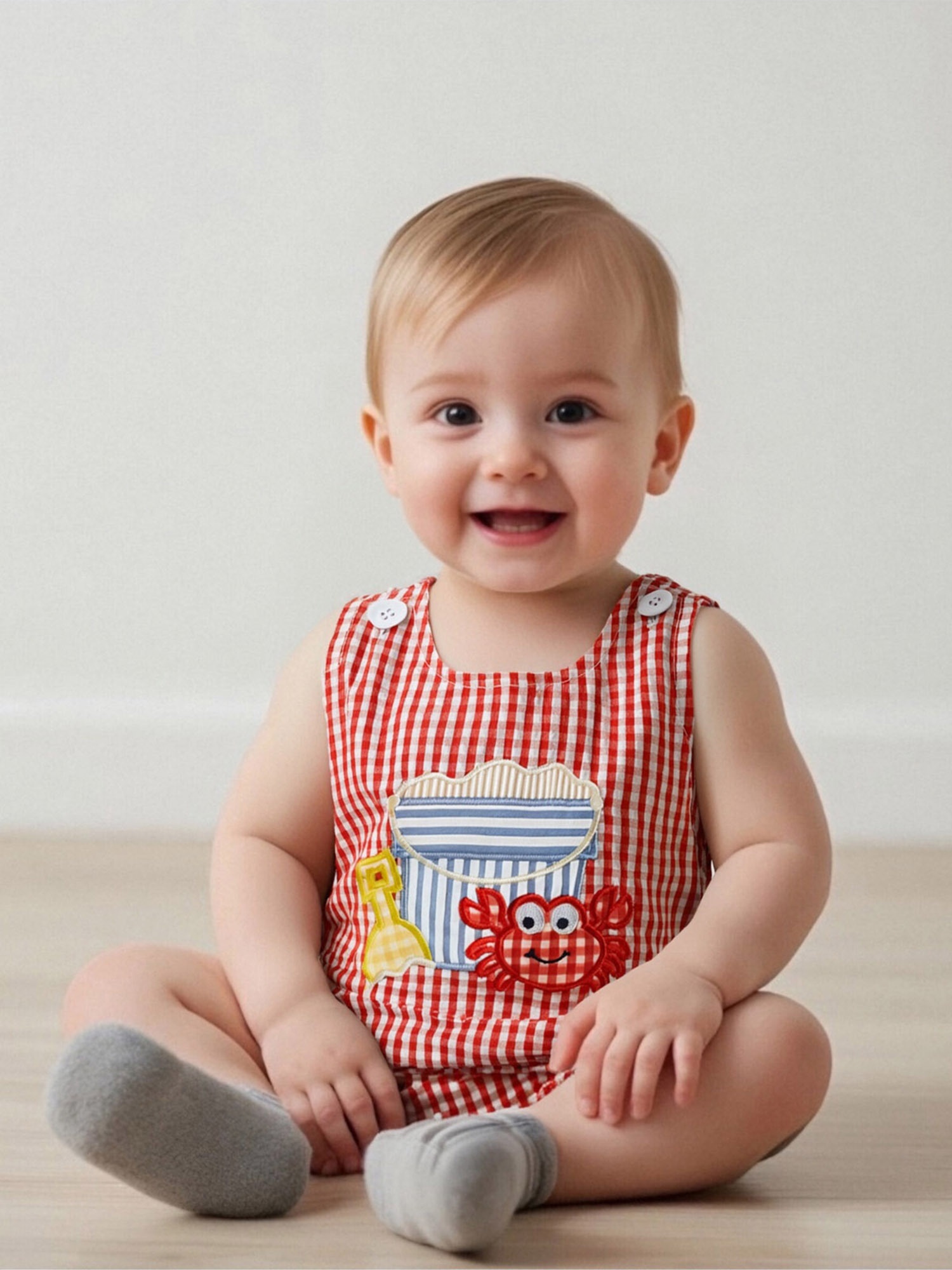 newborn baby boy girl summer romper crab fish embroidery Temu