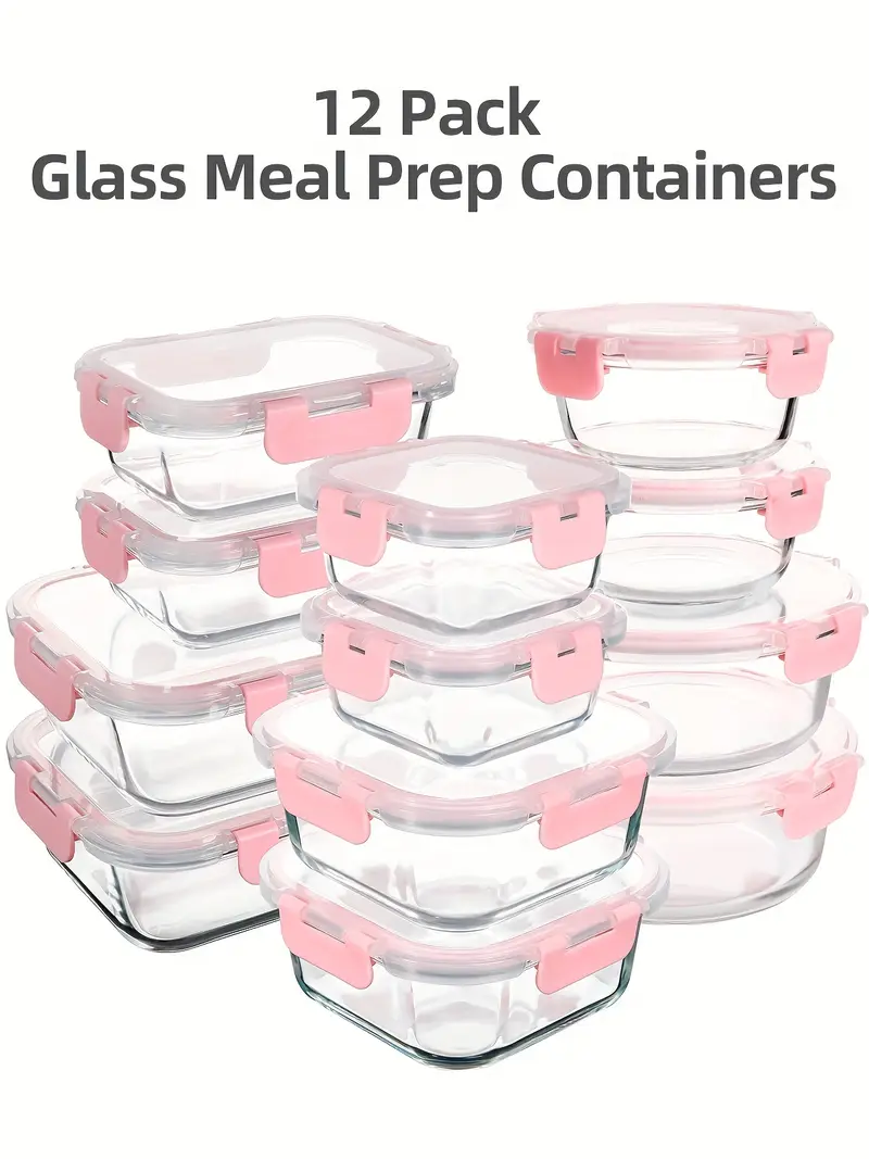 24 pieces 12 containers 12 lids high borosilicate sealed lid food storage container glass reusable suitable for food storage in microwave ovens ovens refrigerators dishwashers offices schools and camping Product details 0