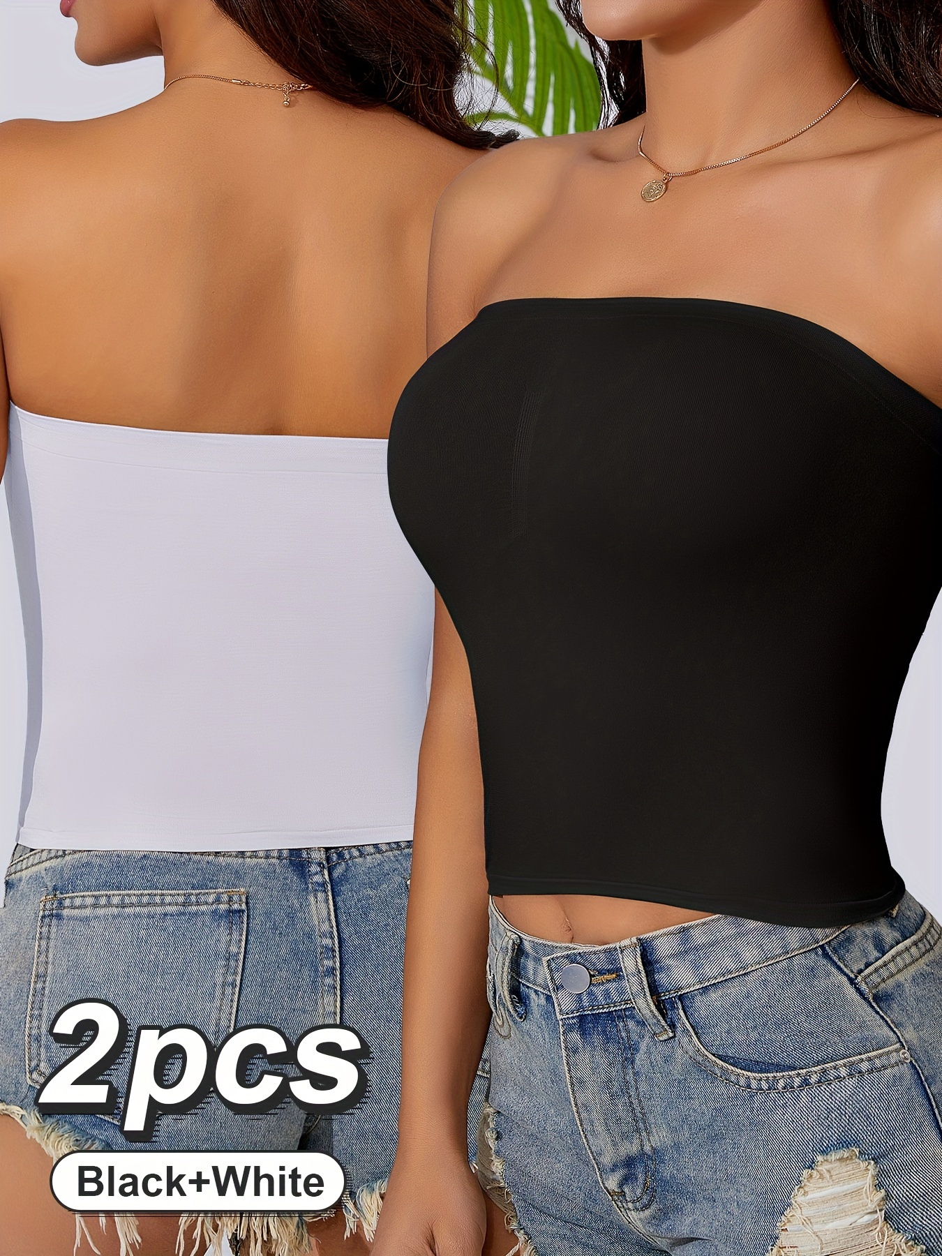 2pcs GO Strapless Bandeau Bras Seamless Black White Smooth Fit,  Versatile Innerwear or Outerwear for Women, Elegant Special