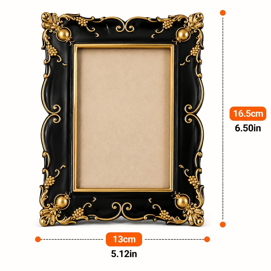 TEMU 1pc Vintage Baroque Black And Golden Picture Frame, Ornate Decorative Photo Frame For Tabletop, Bedroom, Living Decor