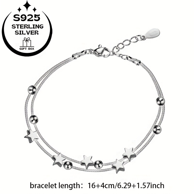 925 Sterling Silver Double Layer Star Charm Bracelet