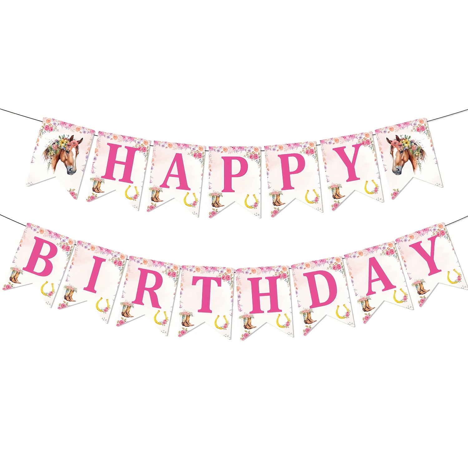 1pc, Horse Birthday Banner For Girls, Cowgirl Happy Birthday Paper Bunting Hanging Banner Boots Design For 's Birthday Party Decorations
