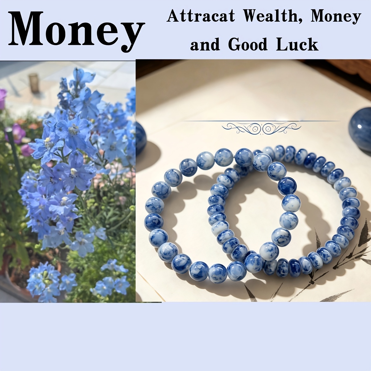 TEMU Pulsera elástica a de 2 piezas con cuentas de de de encaje azul + cuenta redonda de de encaje azul, adecuada para todas las ocasiones, regalo