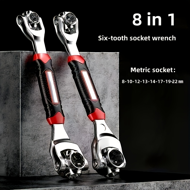 item picture 1pc 8 in 1 multi function socket wrench with non slip ergonomic handle 52 in 1 torque wrench heavy duty 45 steel construction 8 sockets metric sae 360 rotating head for car tire removal automotive repair tool for mechanics diy durable impact resistant design vehicle maintenance professionalgrade tool precision engineering home   power tools mechanics and technicians motorcycle repair sleek tool design corrosionresistant material