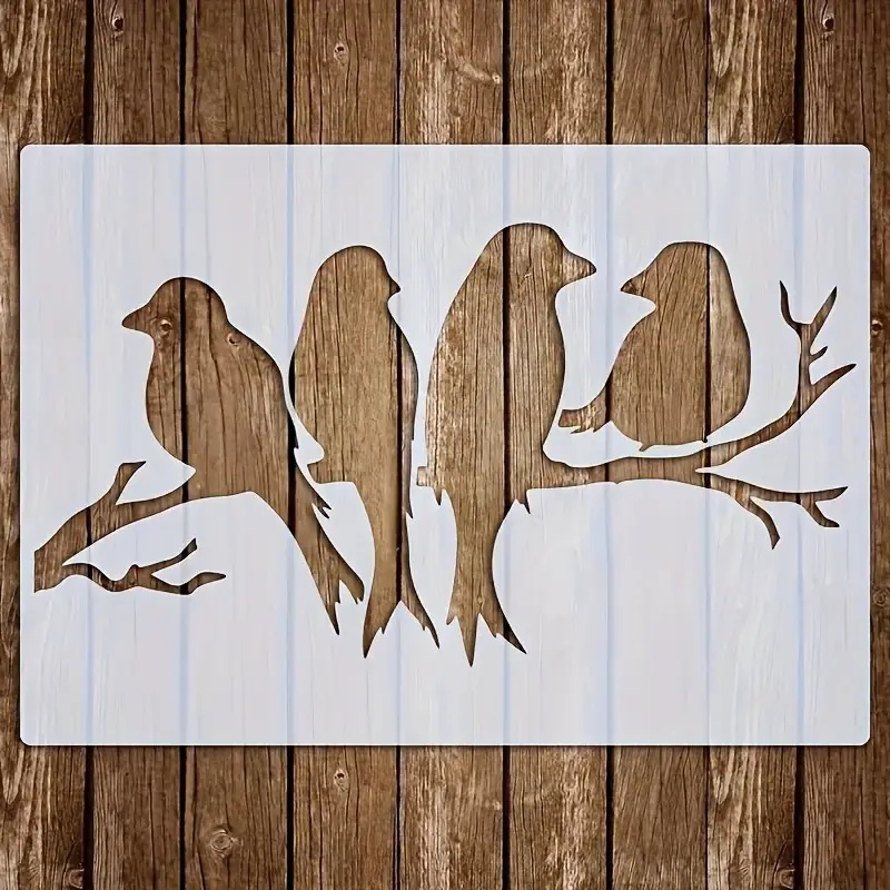 A4 Size Botanical Design Stencil with 1 Branch and 4 Birds