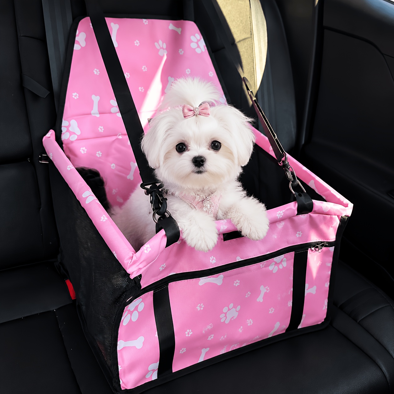 TEMU Dog Car Booster Seat And Travel Carrier - Oxford Breathable Foldable Soft Washable With Safety Leash And Adjustable Straps For Travel,