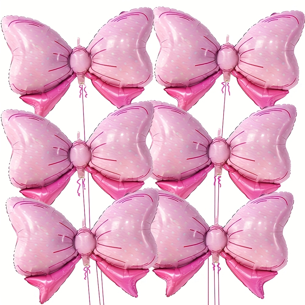 Image of 6-pack Pink Bow Aluminum Foil Balloons For Birthday Party, Happy Birthday Theme Party Decorations For Christmas, Halloween