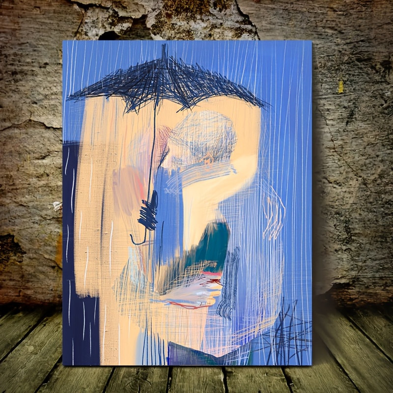 SOLD -In the Rain- Rain painting living room decor office decor umbrella painting romantic painting gift for her bedroom popular decor rain wall art