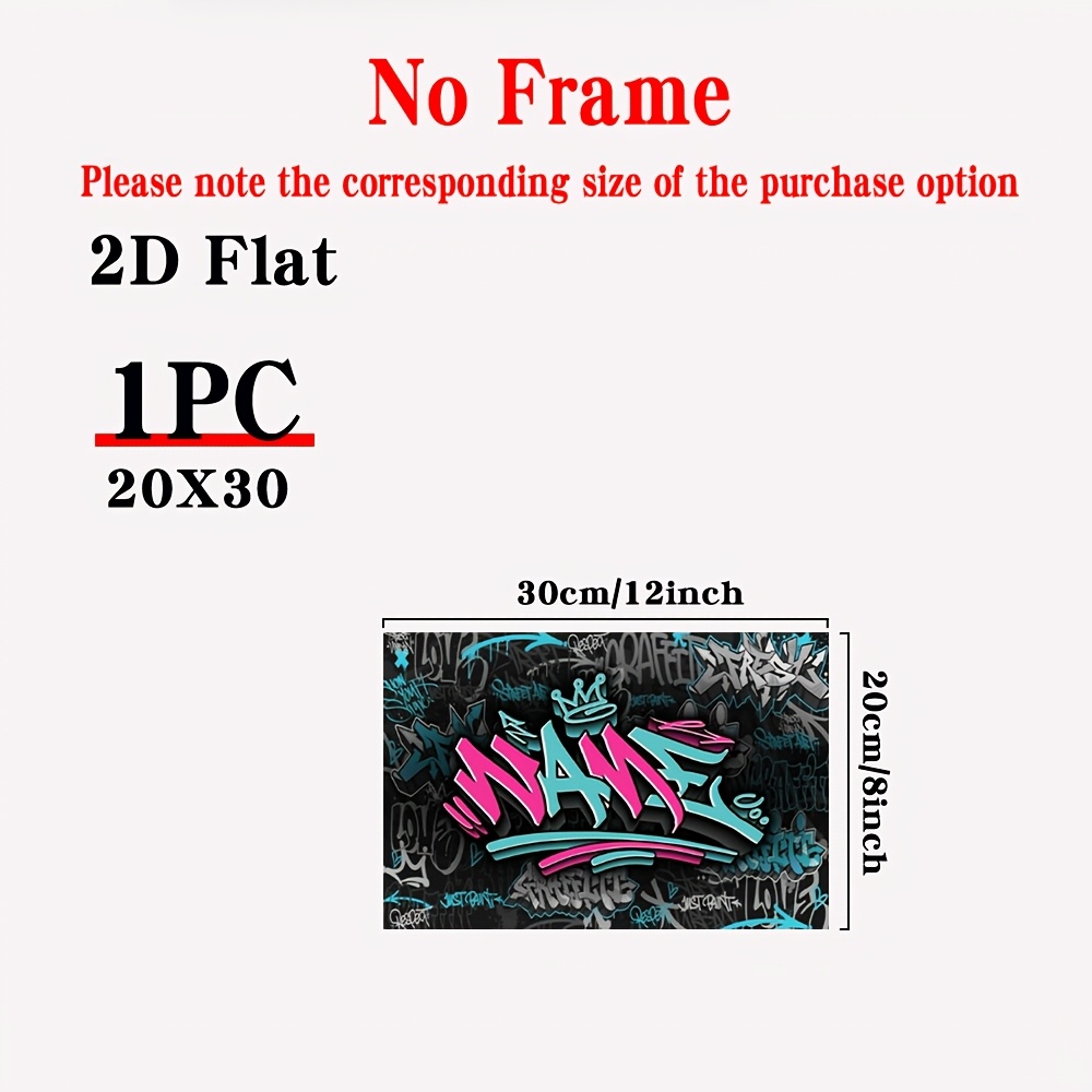 TEMU 2d Flat, 2d Flat 1pc, Personalized Wall Decor, Name Custom Poster, With Framed Or Frameless Customize Poster, Customizable Graffiti Art Canvas