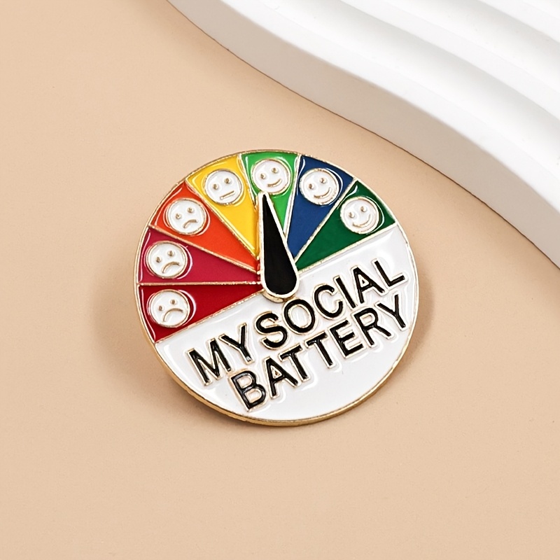 TEMU 1 pieza de Pin de solapa esmaltado "Mi batería social", de aleación con dial de estado de ánimo tipo dibujos animados para decoración de ropa,