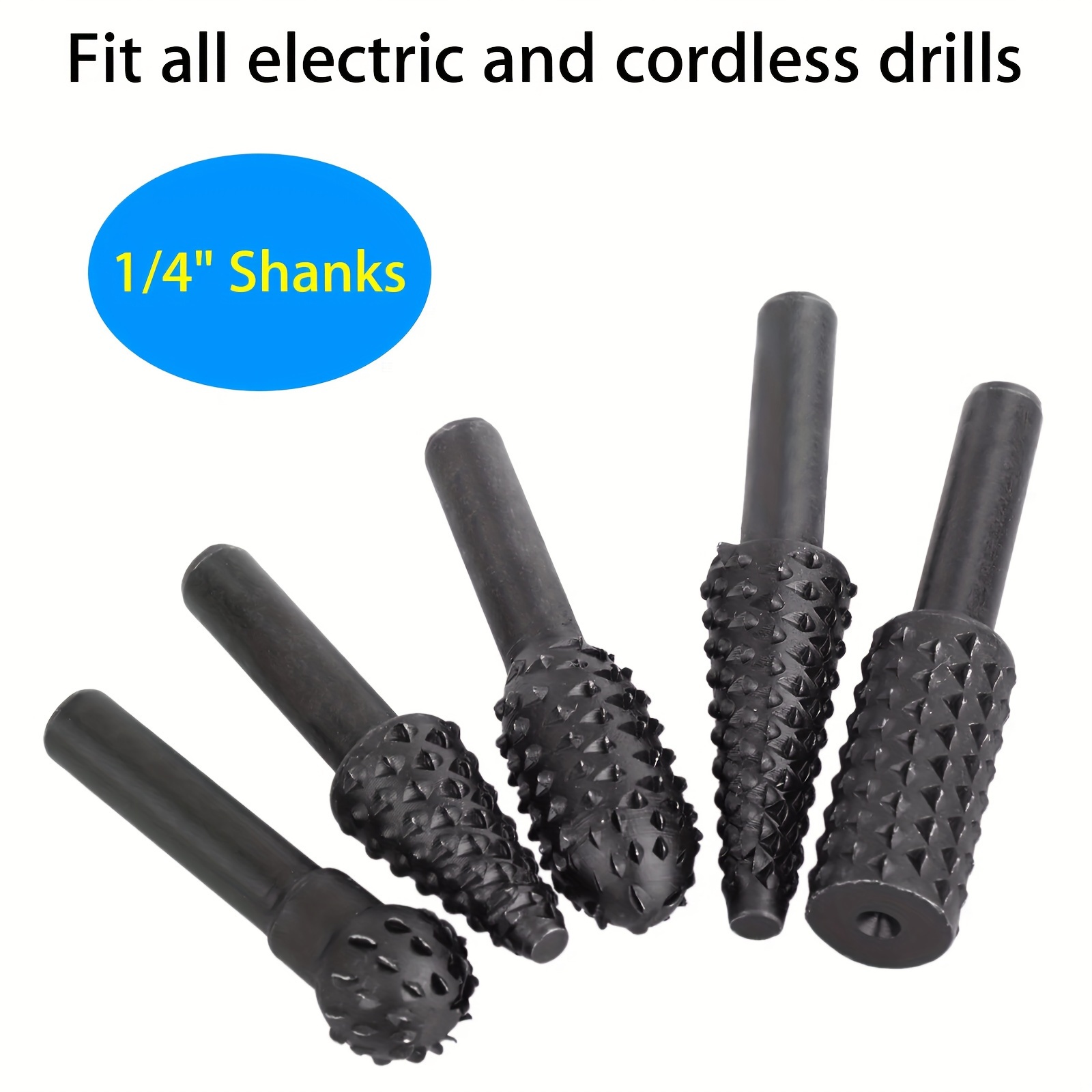 

5pcs Woodworking Drill Bit Set, 1/4inch Shank Steel Rotary Burr, Cutting & Carving Tools, Assembly Required