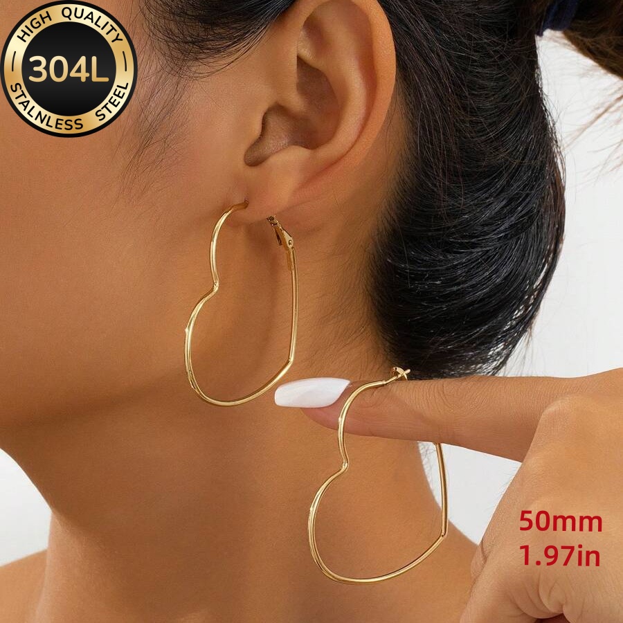 1 pair 304l stainless steel minimalist large heart earrings stylish and elegant suitable for womens everyday wear and parties