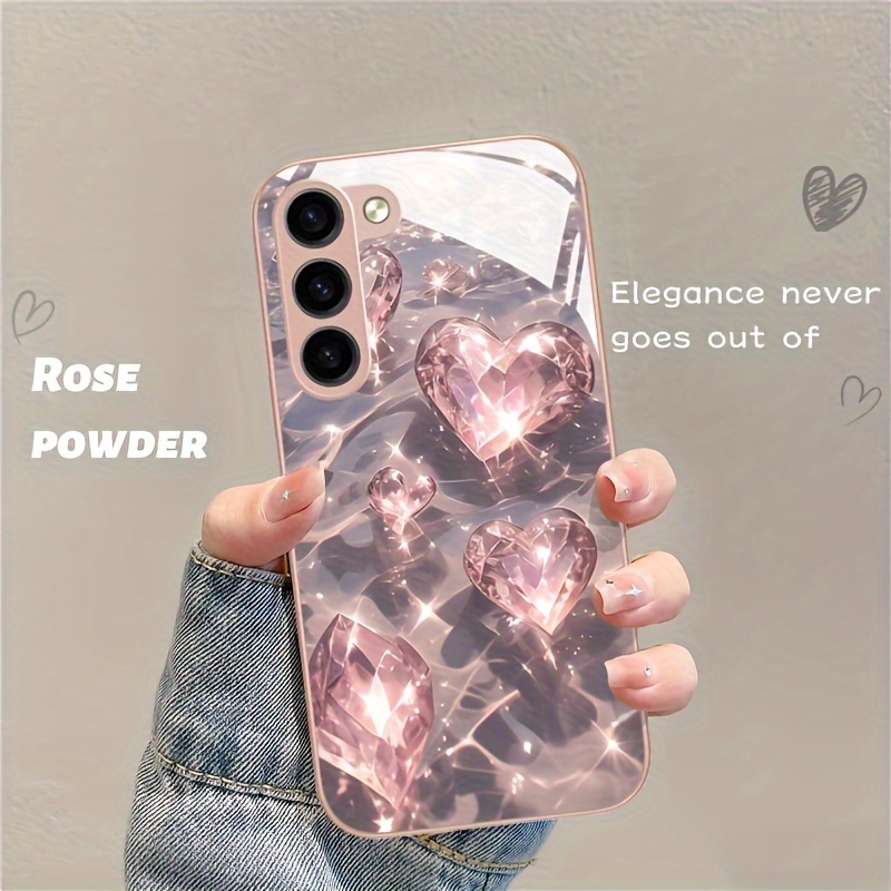 

Pink Brick Love Suitable / S24 Ultra/s23/s22/a73/a72 Mobile Phone Case, New Fashionable Glass Hard Shell Beautiful Anti-fall Creative Protective Case