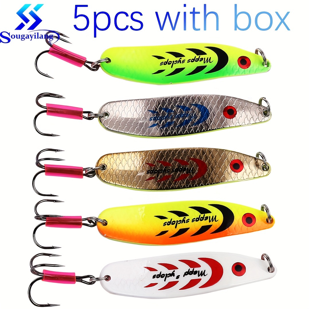 

Sougayilang Fishing Lure 5 Pcs Colorful Hard Spoon Spinner Fishing Lures Metal Treble Hooks Baits