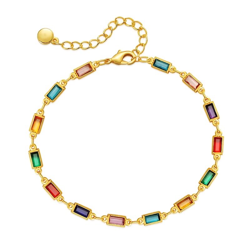 Image of Elegant And Adorable Ladies' Rectangular Chain With Golden Stainless Steel Inlay And Synthetic Gemstones For Daily Casual Wear