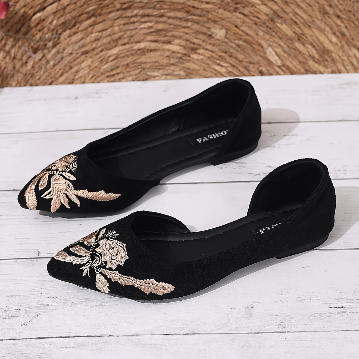 womens summer slip pointed toe floral embroidery flat shoes Temu