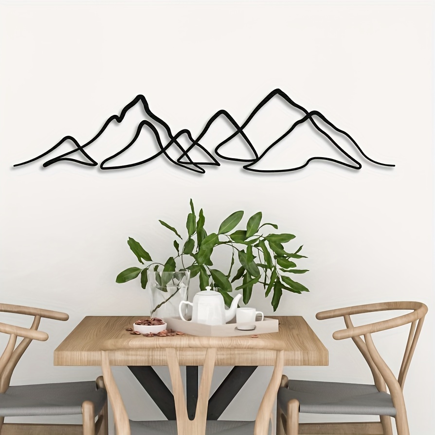 

Modern Minimalist Metal Mountain Wall Art - Silhouette Line Decor, Perfect For Living Room & Bedroom, 20x4.3 Inches