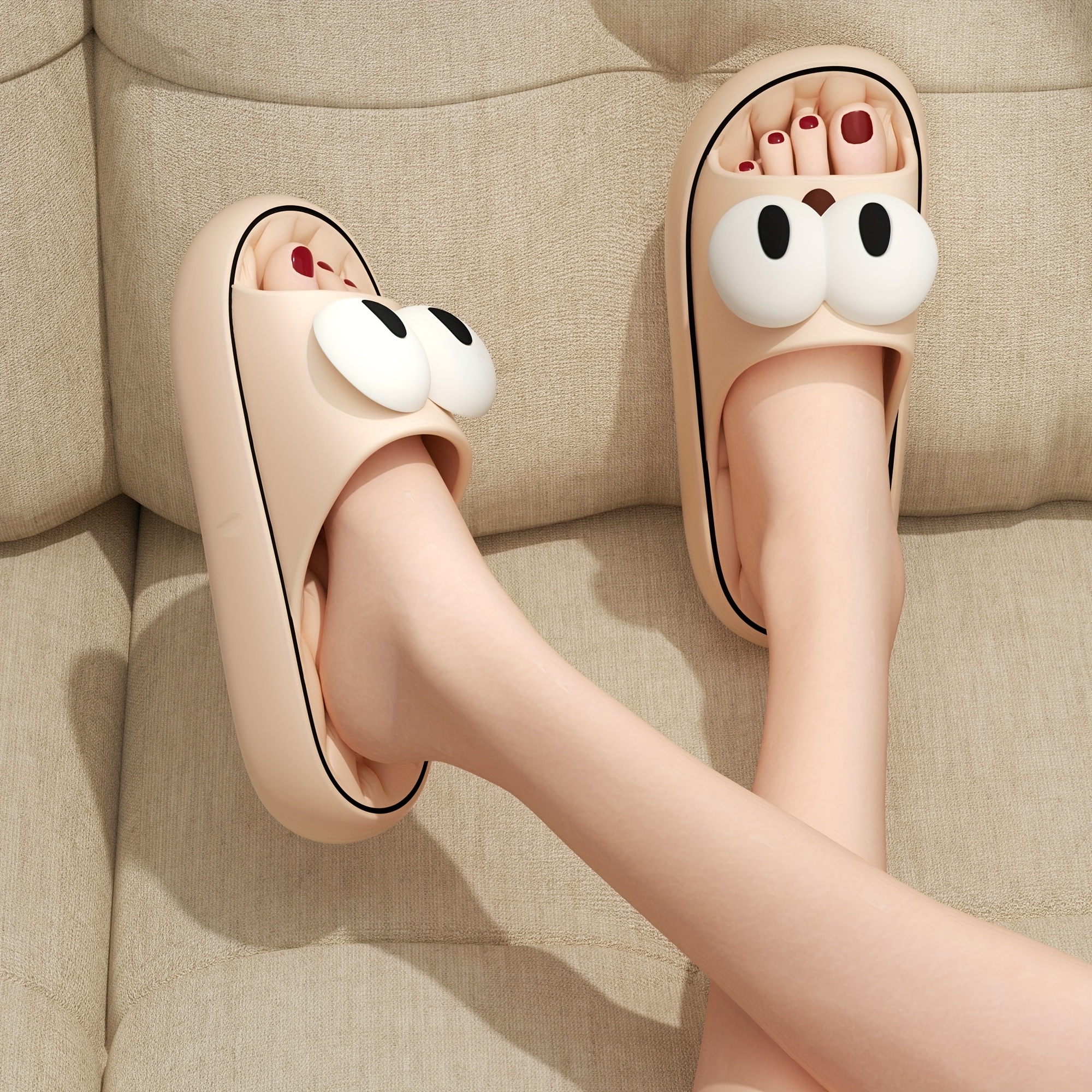 2025 New Casual Slippers with Large Eyes Design - Non-Slip, Thick Sole, EVA Material, Perfect for Indoor & Outdoor Use, Odorless, Comfortable, And Stylish