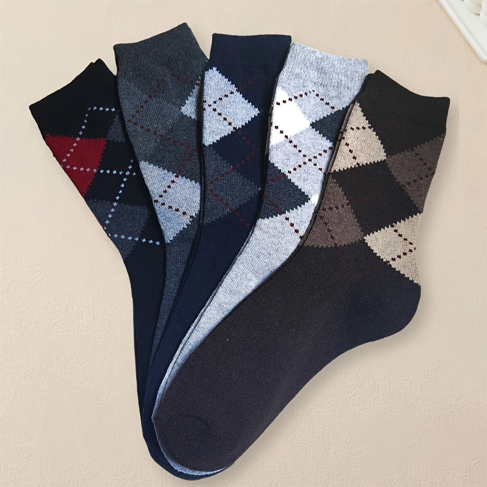 

5pairs Men Geometric Mid Calf Socks For Autumn Winter