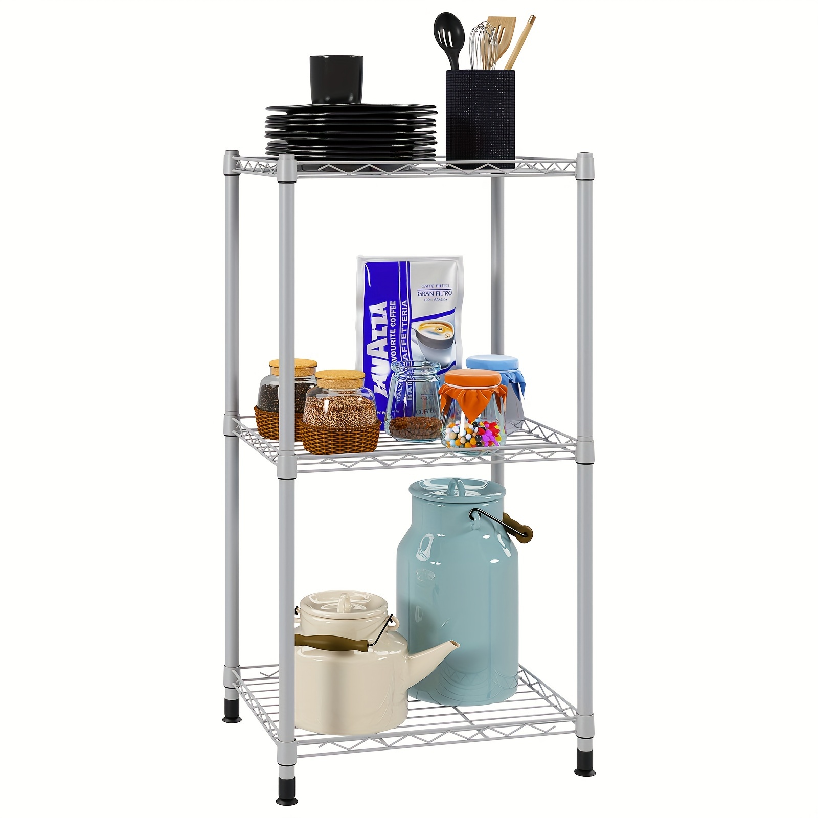 

Fixed Layer Storage Shelf 3 Tier Metal Storage Rack Wire Shelving Storage Shelves Metal 396lbs Capacity 17" L X 13" W X 32" Pantry Closet Kitchen Laundry Grey