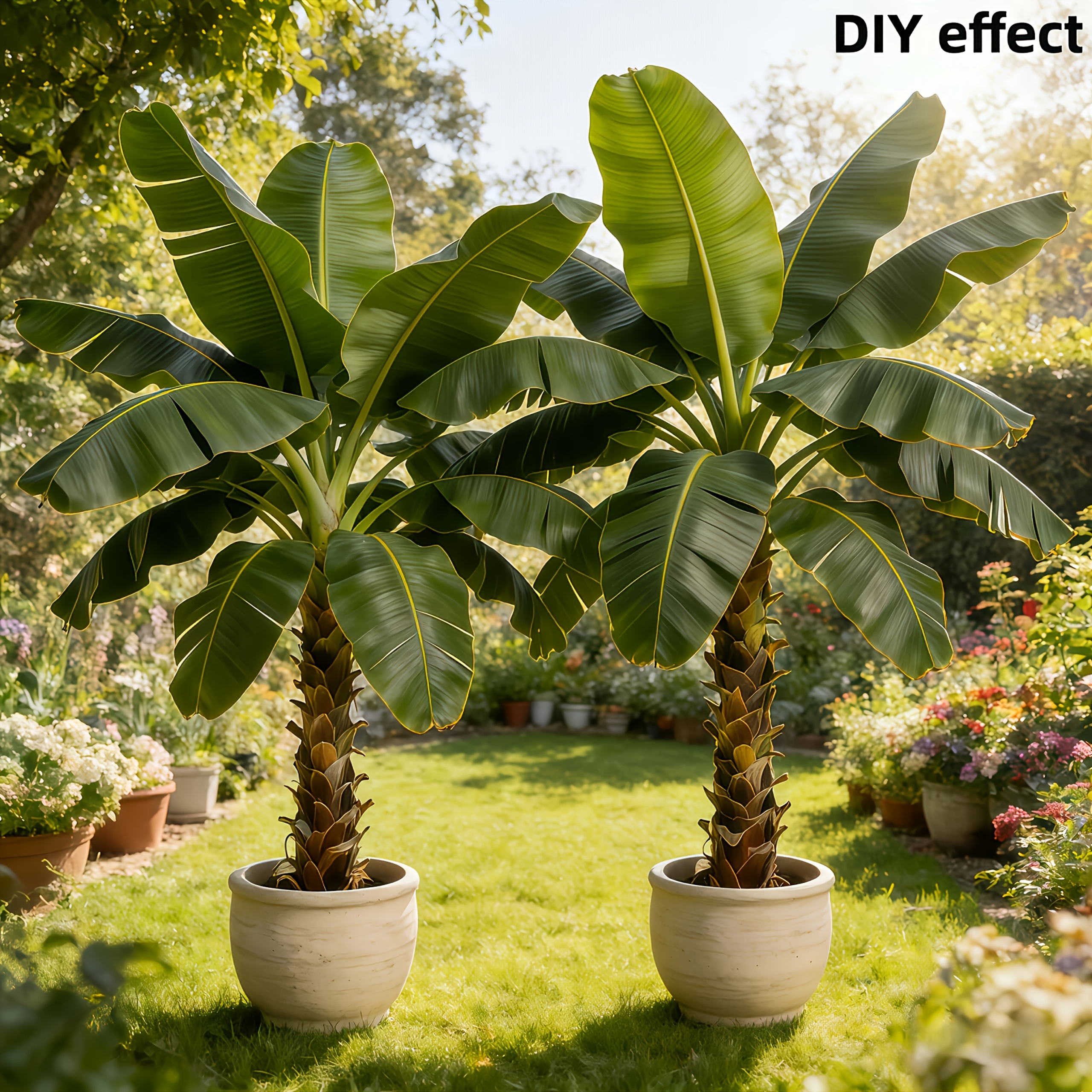 2pcs Large Outdoor Artificial Banana Tree - Wedding Garden Modern Decoration, Maintenance-Free Four Seasons Evergreen Money Tree Artificial Plant | Epiphyllum Evergreen Potted Plant, Large-Leaf Decorative Tree, Nordic Style Faux Tree for Courtyard