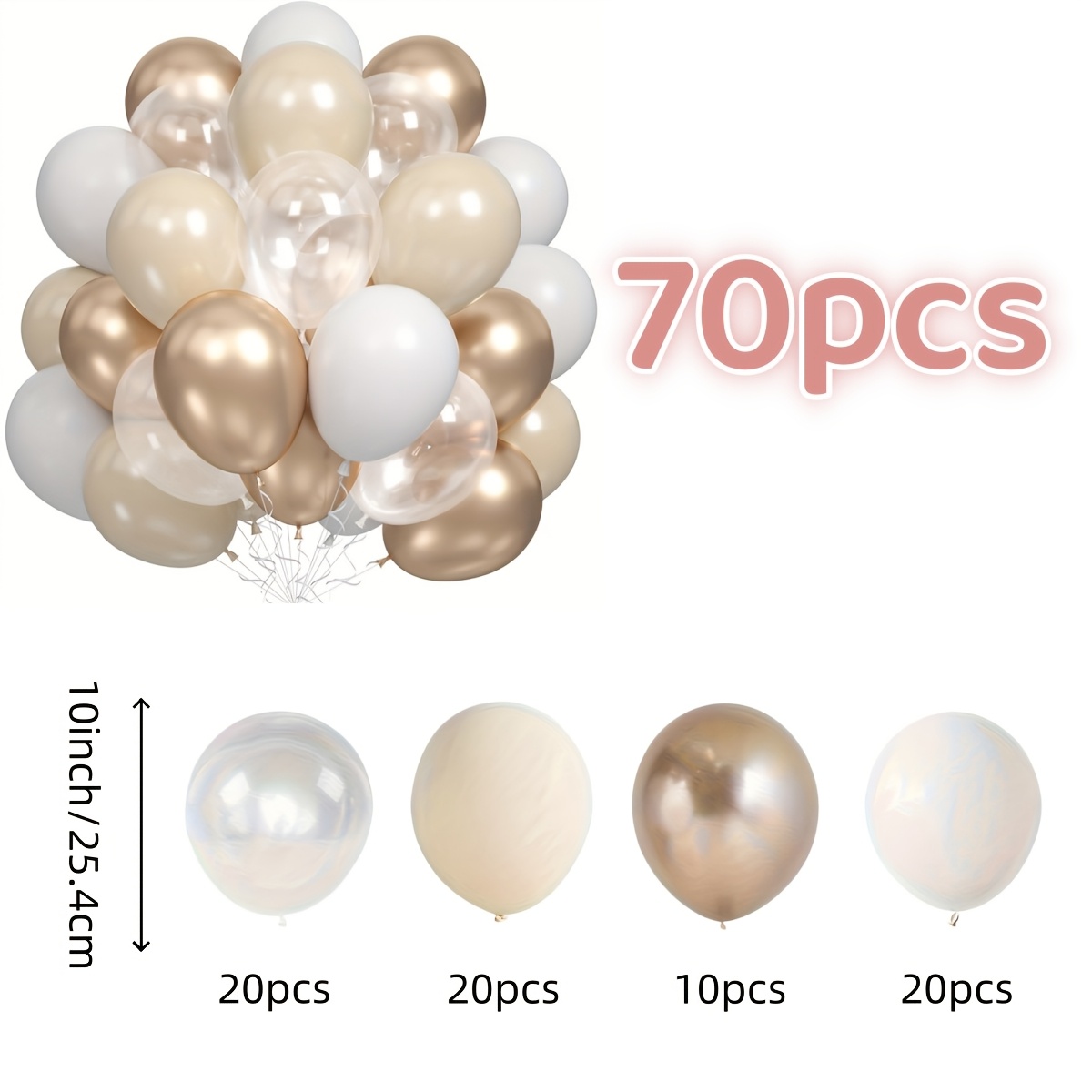 TEMU 70 Metallic Champagne Golden And Creamy Transparent Nude Balloons. Suitable For Birthdays, Weddings, Anniversaries, Holiday Shopping, Bridal