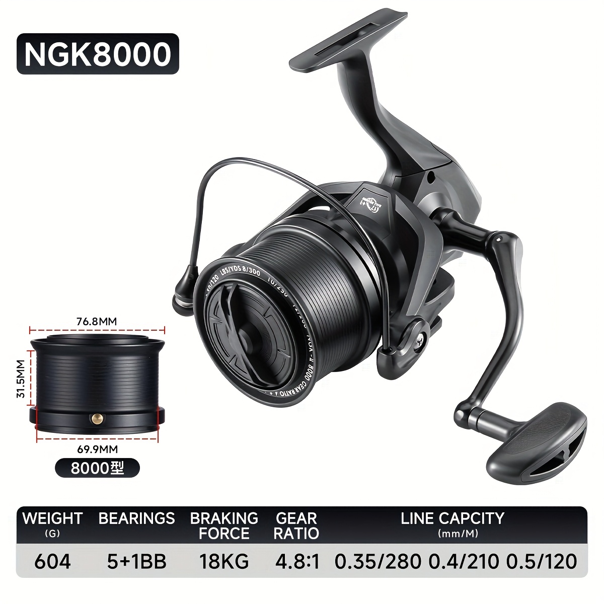 TEMU Haut Ton Black Large Reel, Fishing Reel, Fishing Gear