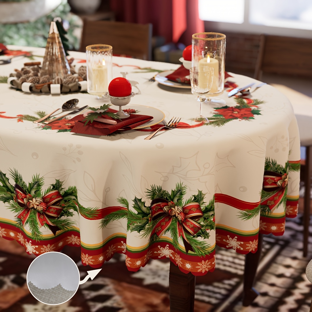TEMU 1 nappe 2D plate rétro avec , nappe festive de Noël, rouge, de neige, motif rayures, cadeau de Noël , décoration pour fête de famille, fête de